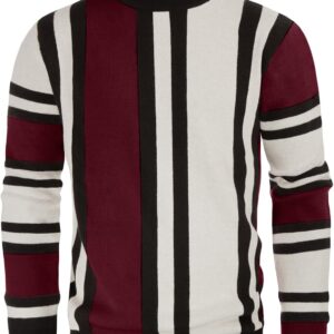 Mens Vintage Sweater Mockneck Striped Pullover Sweater Fashion Jumper Sweater