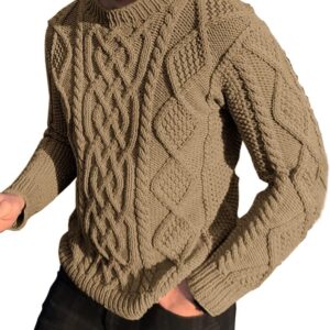 Men's Slim Fit Crewneck Pullover Sweater Winter Casual Chunky Cable Knit Comfort Heavy Long Sleeve Sweaters