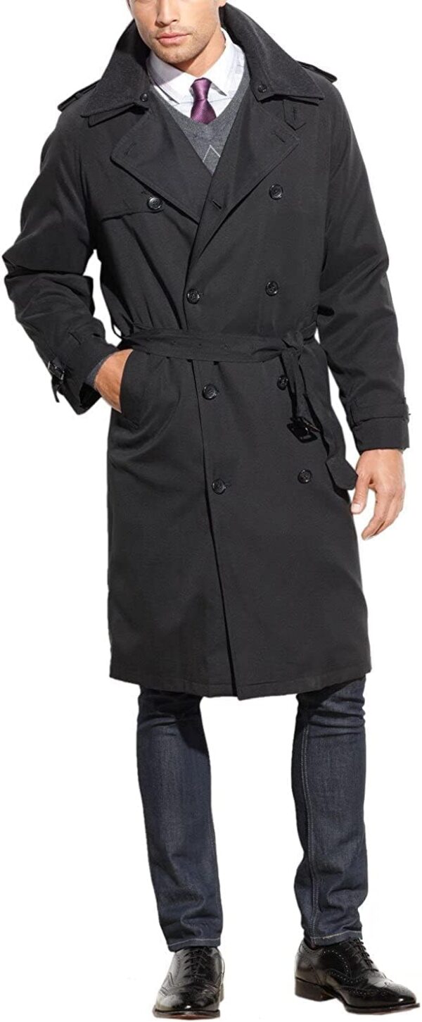 Men's Iconic Double Breasted Trench Coat with Zip-Out Liner and Removable Top Collar