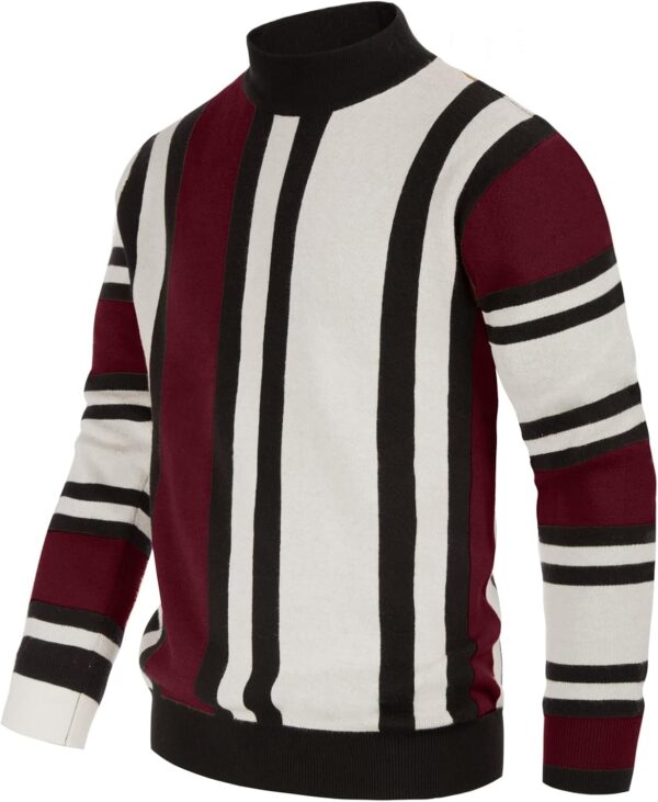 Mens Vintage Sweater Mockneck Striped Pullover Sweater Fashion Jumper Sweater