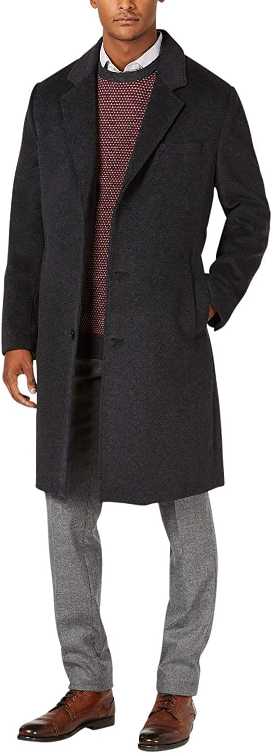 Men's Classic Fit Overcoat Signature Wool Blend Top Coat (Regular & Big-Tall Sizes)