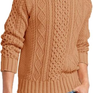 Men's Long Sleeve Cable Knit Pullover Sweater Fisherman Twist Patterned Crewneck Sweater