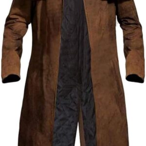 Mens Brown Suede Leather Trench Coat - Real Suede Leather  Coat - Western  Cowboy Coat for Men