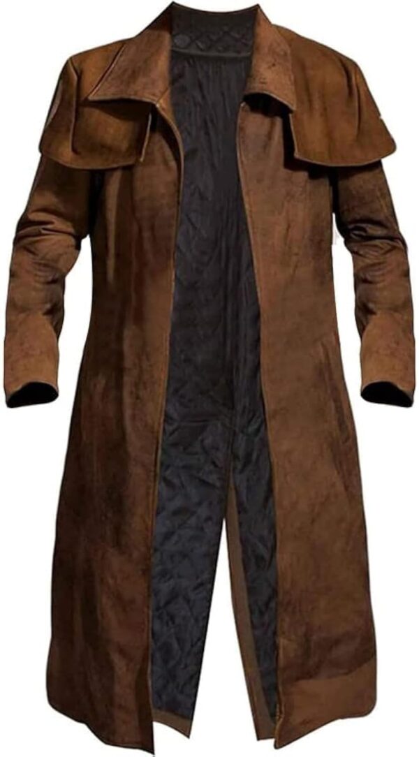 Mens Brown Suede Leather Trench Coat - Real Suede Leather  Coat - Western  Cowboy Coat for Men