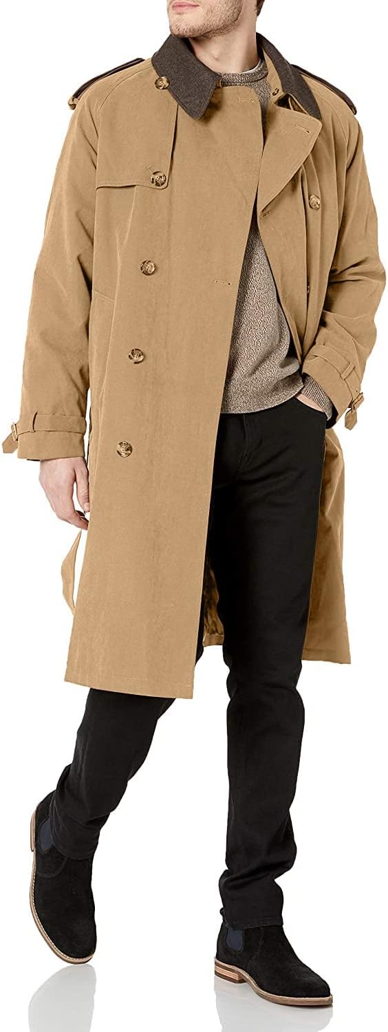 Men's Iconic Double Breasted Trench Coat with Zip-Out Liner and Removable Top Collar