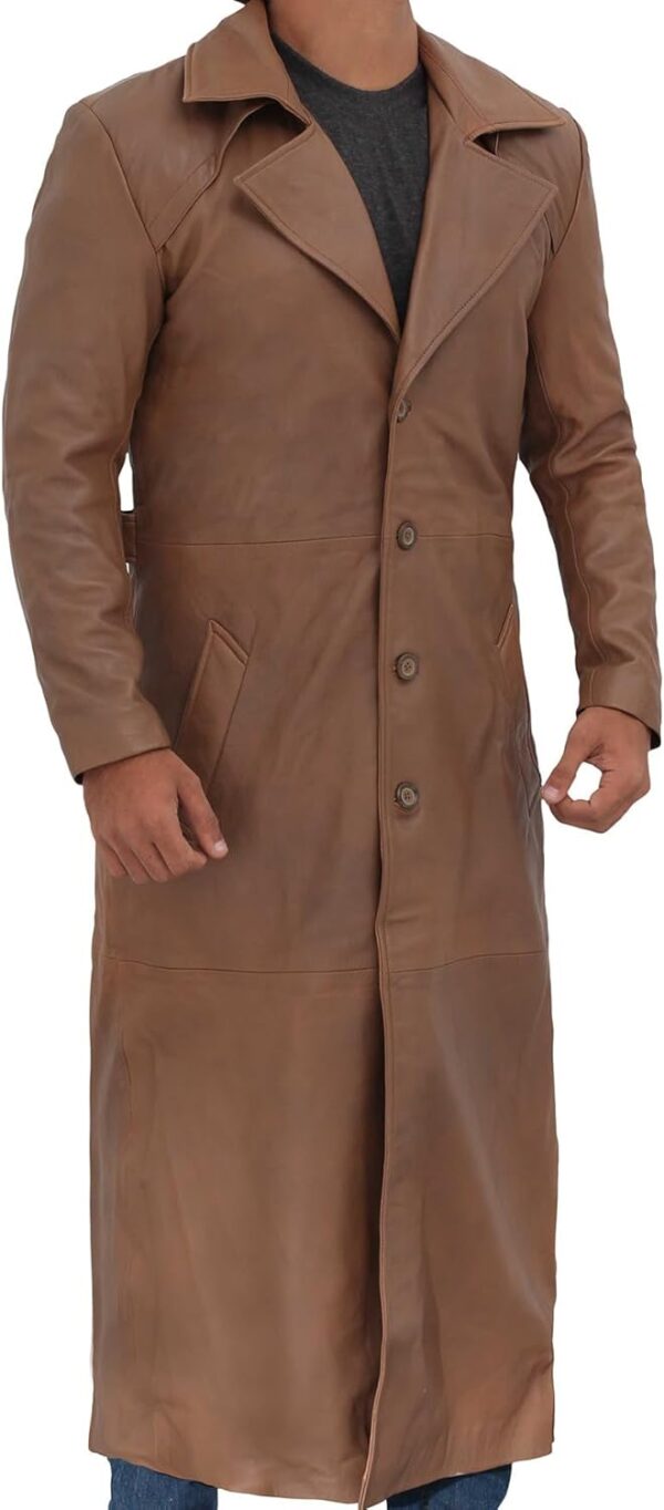 Leather Trench Coat Men - Winter Fashion Long Jacket Real Lambskin Leather Coats For Men