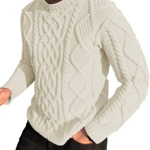 Men's Slim Fit Crewneck Pullover Sweater Winter Casual Chunky Cable Knit Comfort Heavy Long Sleeve Sweaters