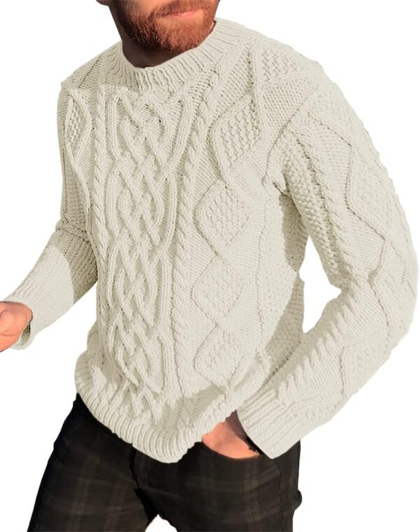 Men's Slim Fit Crewneck Pullover Sweater Winter Casual Chunky Cable Knit Comfort Heavy Long Sleeve Sweaters
