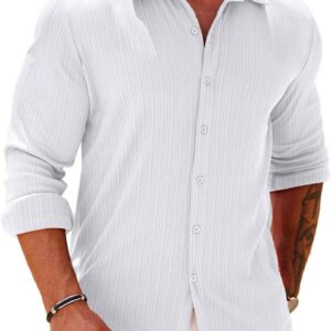 Athletic Fit Dress Shirts for Men Ribbed Knit Textured Button Down Shirts