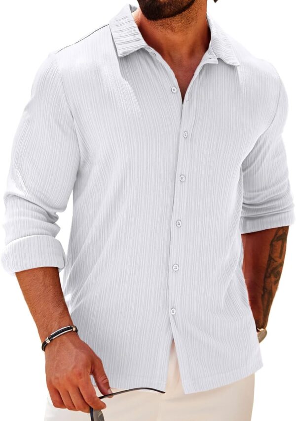 Athletic Fit Dress Shirts for Men Ribbed Knit Textured Button Down Shirts