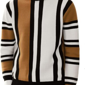 Mens Vintage Sweater Mockneck Striped Pullover Sweater Fashion Jumper Sweater