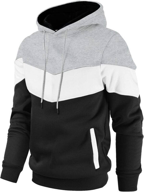 Men's Novelty Color Block Pullover Fleece Hoodie Long Sleeve Casual Sweatshirt with Pocket