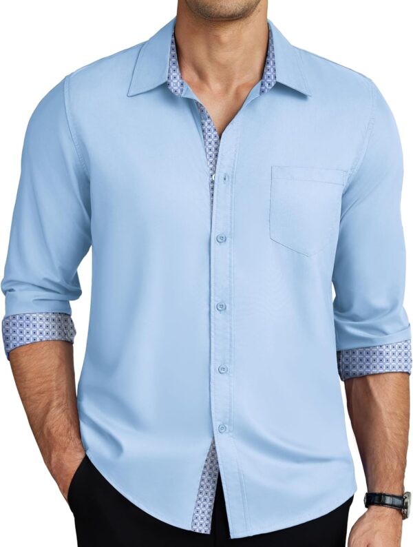 Men's Long Sleeve Button Down Dress Shirts Business Casual Wrinkle Free Untucked Shirts