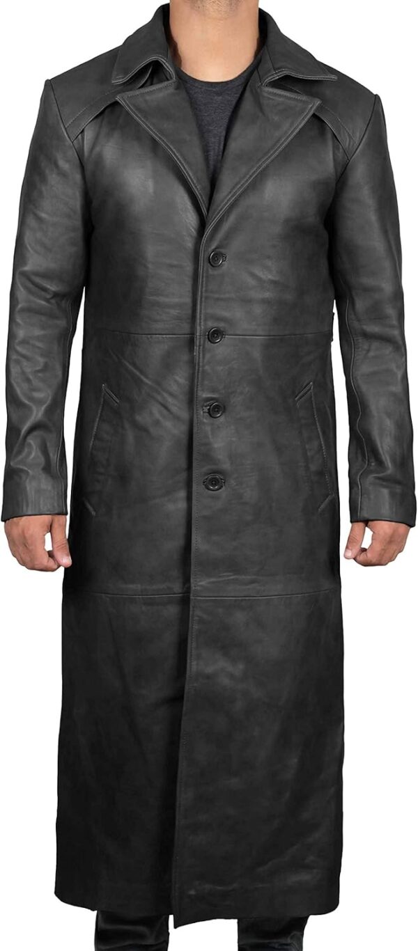 Leather Trench Coat Men - Winter Fashion Long Jacket Real Lambskin Leather Coats For Men