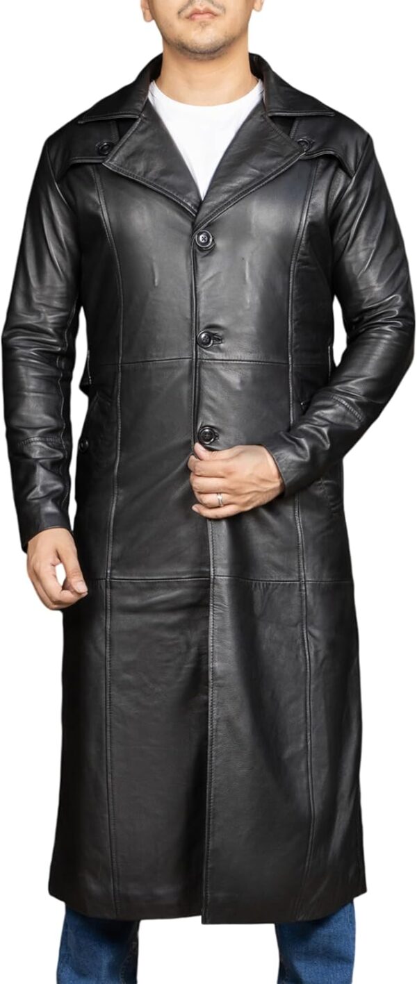 Vintage Classic Leather Trench Coat Men - Full Length  Overcoat Lambskin Leather Long Coats for Men