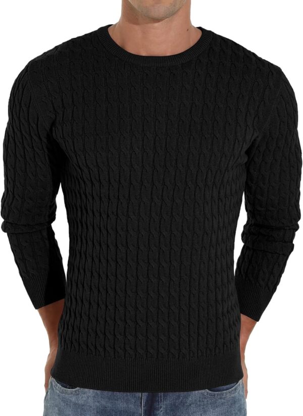 Men's Pullover Sweater Crewneck Cable Knit Long Sleeve Sweater Classic Soft Knitted Sweaters with Ribbing Edge