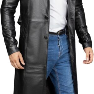 Vintage Classic Leather Trench Coat Men - Full Length  Overcoat Lambskin Leather Long Coats for Men