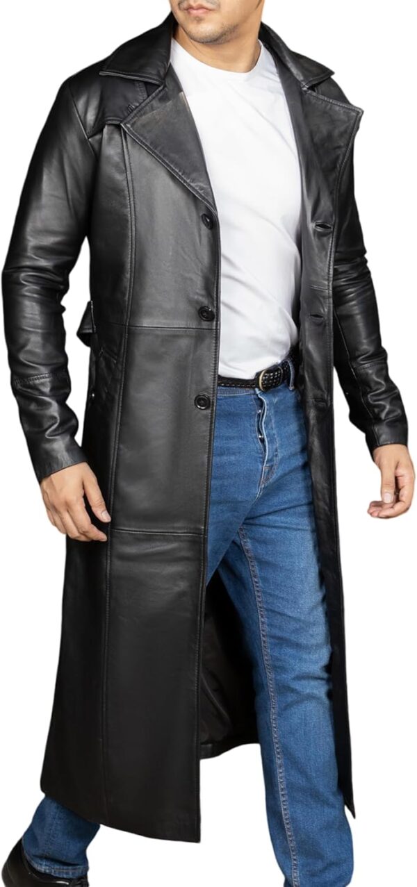 Vintage Classic Leather Trench Coat Men - Full Length  Overcoat Lambskin Leather Long Coats for Men