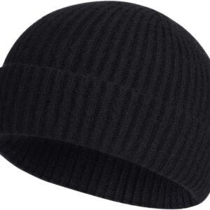 Wool Knit Cuff Short Fisherman Beanie for Men Women, Winter Warm Hats