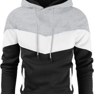 Men's Novelty Color Block Pullover Fleece Hoodie Long Sleeve Casual Sweatshirt with Pocket