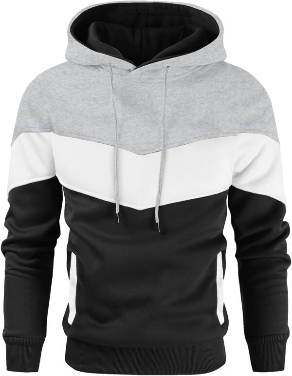 Men's Novelty Color Block Pullover Fleece Hoodie Long Sleeve Casual Sweatshirt with Pocket