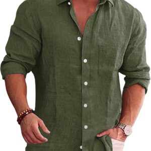 Men's Casual Button Down Shirt Long Sleeve Linen Chambray Shirt