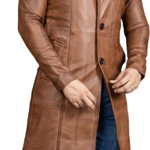 Vintage Classic Leather Trench Coat Men - Full Length  Overcoat Lambskin Leather Long Coats for Men