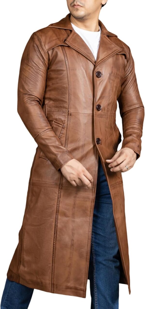 Vintage Classic Leather Trench Coat Men - Full Length  Overcoat Lambskin Leather Long Coats for Men