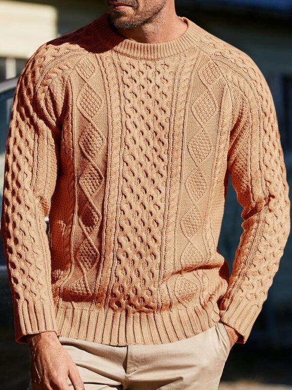 Men's Long Sleeve Cable Knit Pullover Sweater Fisherman Twist Patterned Crewneck Sweater