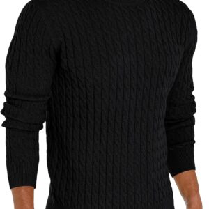 Men's Pullover Sweater Crewneck Cable Knit Long Sleeve Sweater Classic Soft Knitted Sweaters with Ribbing Edge