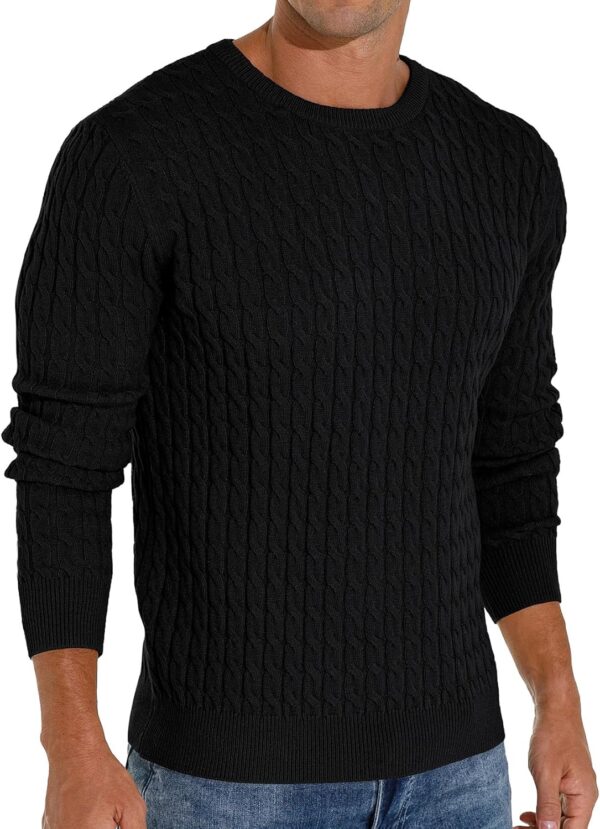 Men's Pullover Sweater Crewneck Cable Knit Long Sleeve Sweater Classic Soft Knitted Sweaters with Ribbing Edge