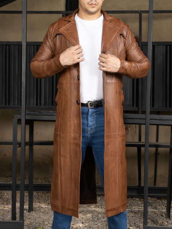 Vintage Classic Leather Trench Coat Men - Full Length  Overcoat Lambskin Leather Long Coats for Men