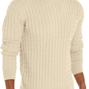 Men's Pullover Sweater Crewneck Cable Knit Long Sleeve Sweater Classic Soft Knitted Sweaters with Ribbing Edge