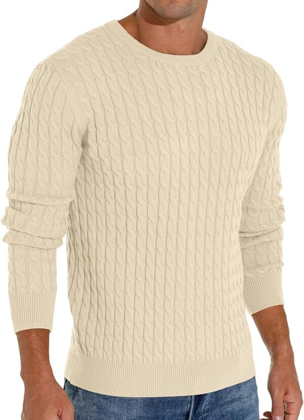 Men's Pullover Sweater Crewneck Cable Knit Long Sleeve Sweater Classic Soft Knitted Sweaters with Ribbing Edge