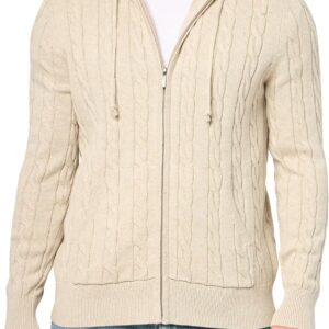 Men's Cotton Cable Knit Full Zip Hoodie Sweater