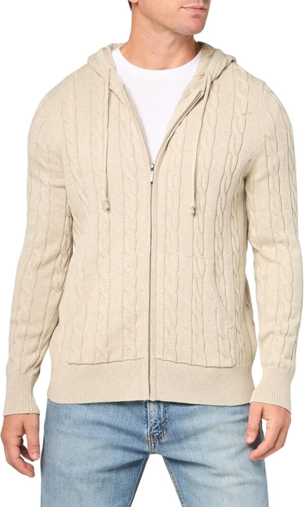Men's Cotton Cable Knit Full Zip Hoodie Sweater