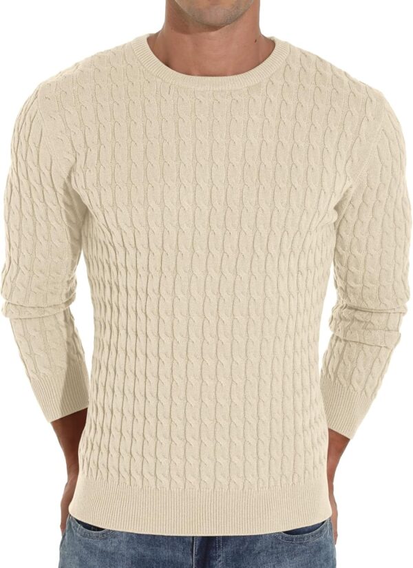 Men's Pullover Sweater Crewneck Cable Knit Long Sleeve Sweater Classic Soft Knitted Sweaters with Ribbing Edge