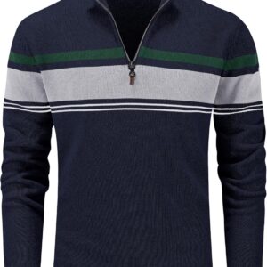 Men's Sweaters 1/4 Zip Cotton Sweater Pullover  Sweaters Striped Fall Winter Warm Sweatshirts