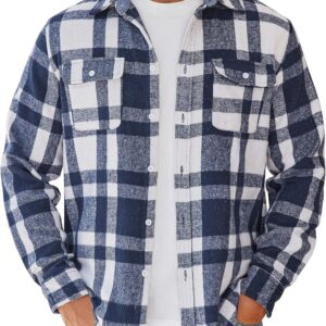 Men's Flannel Shirts Long Sleeve Cotton Plaid Shirt Jacket Casual Button Down Shirt with Pockets