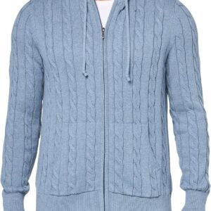 Men's Cotton Cable Knit Full Zip Hoodie Sweater