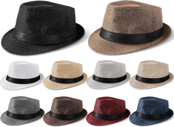 10 Pcs Fedora Hats for Men Women with Brim Unisex Newsies Hat Gangster Cap 1920s Party Accessories